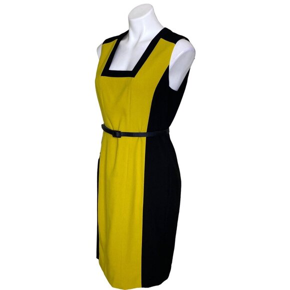 Calvin Klein Belted Colorblock Sheath Dress, Chartreuse/Black Women's Size 10 - Picture 7 of 8